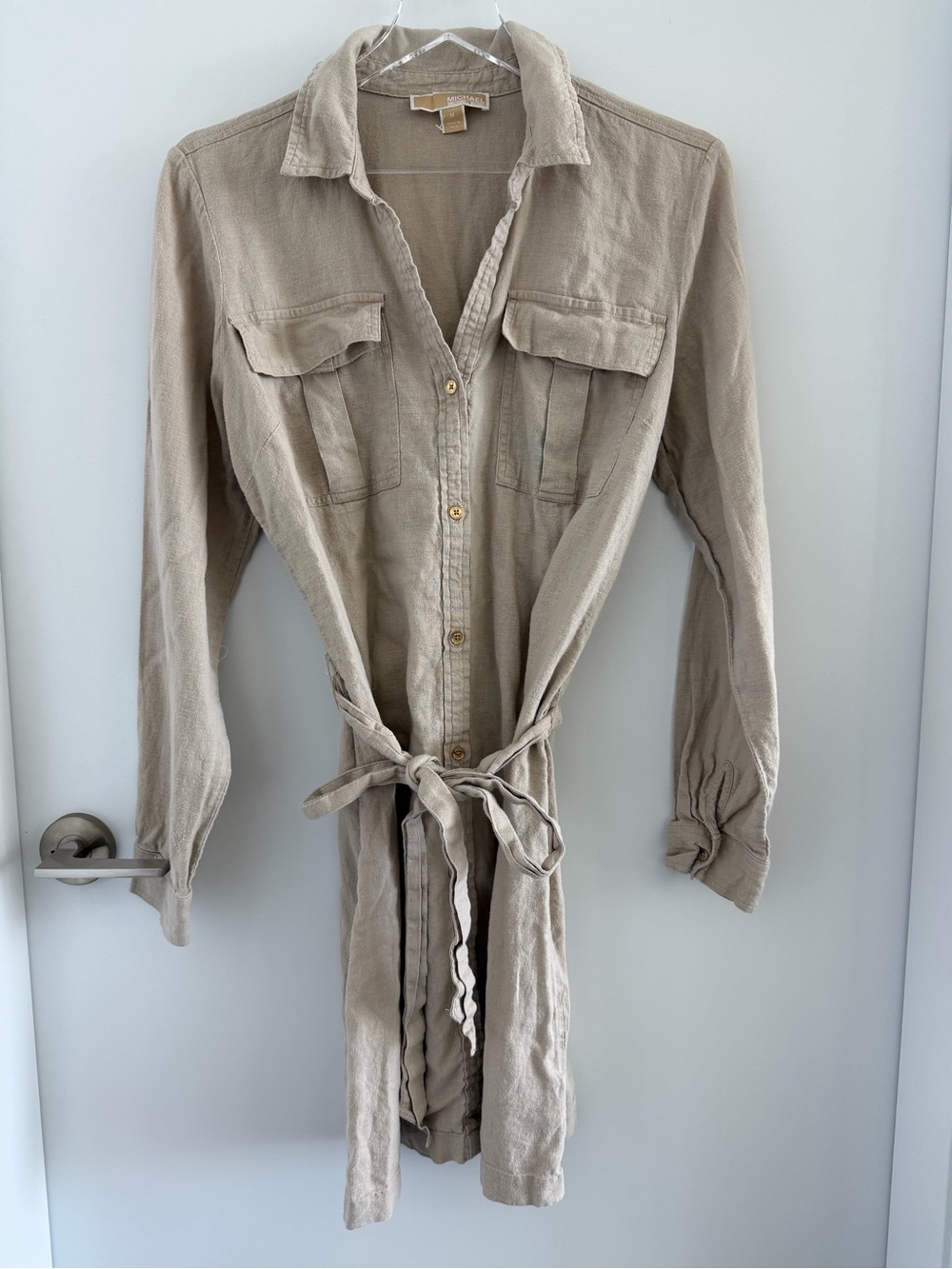 Michael Kors Beige Utility Long Shirt with Tie Waist
